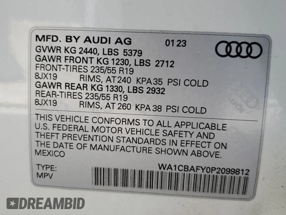 2023 Audi Q5 Prestige with VIN WA1CBAFY0P2099812, listed as a Copart auction lot 45938235 with 0 mi miles and Salvage Title. Bid and sale history available at carsss.com. Image 14.