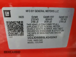 2020 Chevrolet Sonic LT with VIN 1G1JD5SB5L4141043, listed as a Copart auction lot 58984375 with 16,105 mi miles and Non repairable. Bid and sale history available at DreamBid. Image 13.