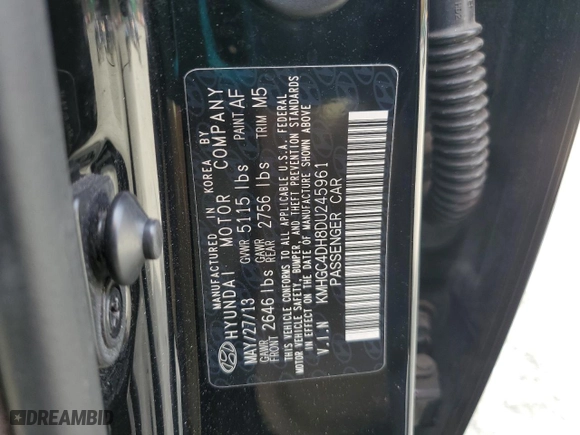 2013 Hyundai Genesis 5.0L R-Spec with VIN KMHGC4DH8DU245961, listed as a Copart auction lot 48673855 with 120,579 mi miles and Salvage Title. Bid and sale history available at carsss.com. Image 12.