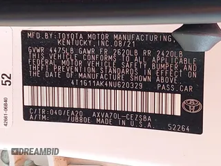 2022 Toyota Camry SE with VIN 4T1G11AK4NU620329, listed as a IAAI auction lot 41582065 with 50,000 mi miles and . Bid and sale history available at carsss.com. Image 9.