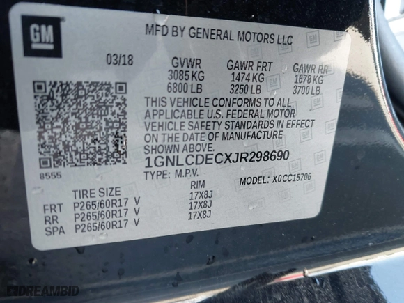 2018 Chevrolet Tahoe Commercial with VIN 1GNLCDECXJR298690, listed as a IAAI auction lot 41367931 with 1 mi miles. Bid and sale history available at carsss.com. Image 9.