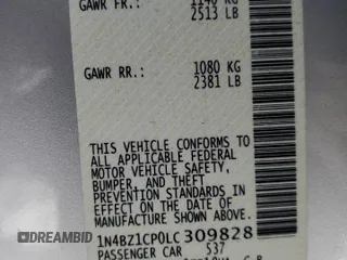 2020 Nissan LEAF SV Plus with VIN 1N4BZ1CP0LC309828, listed as a Copart auction lot 89184875 with Not Provided miles and Salvage Title. Bid and sale history available at DreamBid. Image 13.