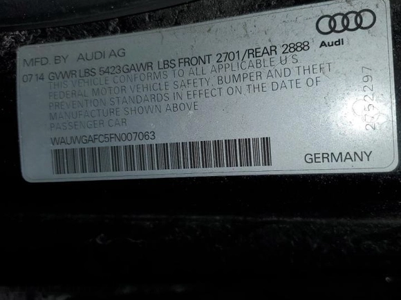 2015 Audi A7 3.0 Premium Plus with VIN WAUWGAFC5FN007063, listed as a Copart auction lot 47376845 with 168,290 mi miles and Non Repairable. Bid and sale history available at carsss.com. Image 12.
