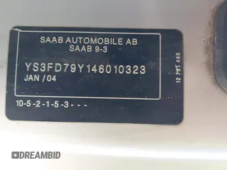 2004 Saab 9-3 Arc z VIN YS3FD79Y146010323, wystawiony jako IAAI lot #41482766 z przebiegiem 71 017 mil mil oraz . Historia ofert i sprzedaży dostępna na DreamBid. Obrazek 9.
