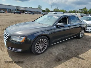 2013 Audi A8 4.0L with VIN WAUR2AFD2DN028826, listed as a Copart auction lot 64756025 with 107,761 mi miles and Salvage title. Bid and sale history available at DreamBid. Image 1.