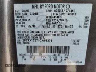 2004 Ford F-150 XL with VIN 2FTRX17274CA98376, listed as a Copart auction lot 56300585 with 71,767 mi miles and Salvage title. Bid and sale history available at DreamBid. Image 12.