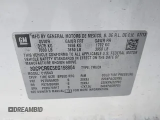 2014 Chevrolet Silverado 1500 LT with VIN 3GCPCREC5EG158804, listed as a IAAI auction lot 41807412 with 148,800 mi miles. Bid and sale history available at carsss.com. Image 9.