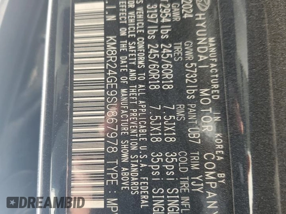 2025 Hyundai Palisade SEL z VIN KM8R24GE9SU867978, wystawiony jako Copart lot #52439355 z przebiegiem Nie podano mil oraz Szkoda całkowita • Salvage title. Historia ofert i sprzedaży dostępna na DreamBid. Obrazek 13.