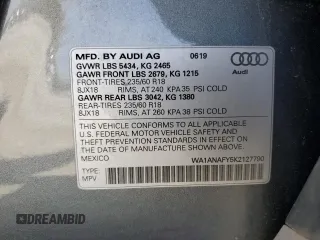 2019 Audi Q5 Premium z VIN WA1ANAFY5K2127790, wystawiony jako Copart lot #51407765 z przebiegiem 62 992 mil mil oraz Szkoda całkowita • Salvage title. Historia ofert i sprzedaży dostępna na DreamBid. Obrazek 14.