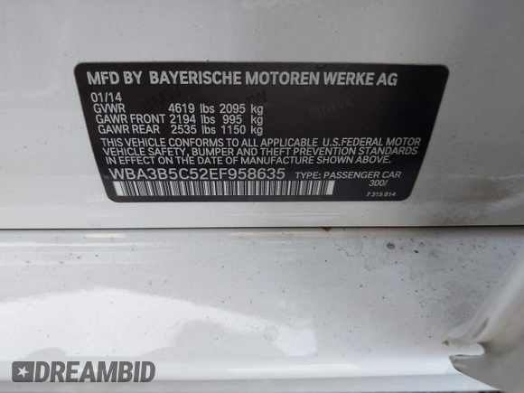 2014 BMW 3 Series 328i xDrive with VIN WBA3B5C52EF958635, listed as a IAAI auction lot 40916777 with 143,975 mi miles. Bid and sale history available at carsss.com. Image 9.