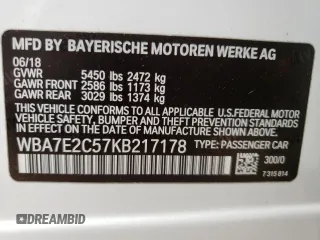 2019 BMW 7 Series 740i with VIN WBA7E2C57KB217178, listed as a Copart auction lot 44289243 with 0 mi miles. Bid and sale history available at carsss.com. Image 12.