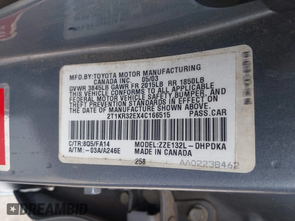 2004 Toyota Matrix Std z VIN 2T1KR32EX4C166515, wystawiony jako IAAI lot #42158267 z przebiegiem 213 121 mil mil oraz . Historia ofert i sprzedaży dostępna na DreamBid. Obrazek 9.