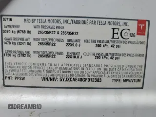 2016 Tesla Model X P90D with VIN 5YJXCAE48GF012383, listed as a Copart auction lot 49784895 with 0 mi miles and Salvage Title. Bid and sale history available at carsss.com. Image 13.