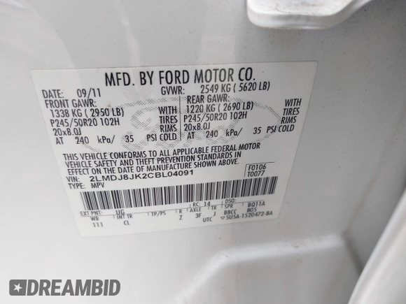 2012 Lincoln MKX with VIN 2LMDJ8JK2CBL04091, listed as a IAAI auction lot 42000831 with 164,711 mi miles and . Bid and sale history available at DreamBid. Image 9.