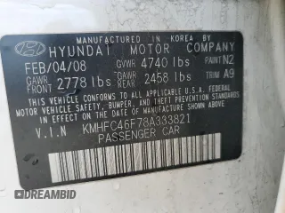 2008 Hyundai Azera Limited with VIN KMHFC46F78A333821, listed as a Copart auction lot 61246295 with 129,859 mi miles and Salvage title. Bid and sale history available at DreamBid. Image 12.
