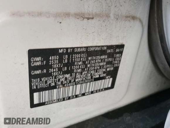 2017 Subaru Outback Touring z VIN 4S4BSETC0H3385815, wystawiony jako Copart lot #53985035 z przebiegiem 73 010 mil mil oraz Szkoda całkowita • Salvage title. Historia ofert i sprzedaży dostępna na DreamBid. Obrazek 13.
