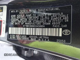 2012 Toyota Avalon with VIN 4T1BK3DB8CU458894, listed as a IAAI auction lot 42414799 with 163,212 mi miles and . Bid and sale history available at DreamBid. Image 9.