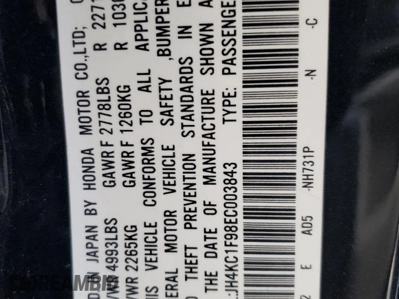2014 Acura RLX Advance Pkg with VIN JH4KC1F98EC003843, listed as a Copart auction lot 47016234 with 182,897 mi miles and Salvage Title. Bid and sale history available at carsss.com. Image 15.