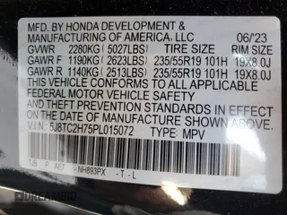 2023 Acura RDX w/Advance Package with VIN 5J8TC2H75PL015072, listed as a Copart auction lot 75234804 with 6,977 mi miles and Salvage Title. Bid and sale history available at carsss.com. Image 14.