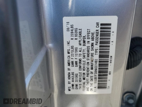 2017 Acura TLX with VIN 19UUB1F3XHA001490, listed as a Copart auction lot 58443345 with 92,609 mi miles and Salvage title. Bid and sale history available at DreamBid. Image 13.