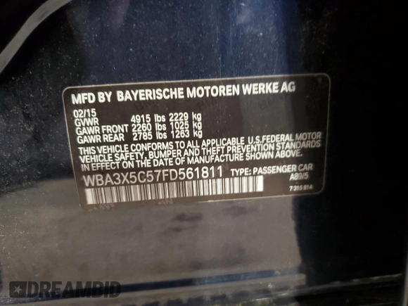 2015 BMW 3 Series 328i Gran Turismo xDrive with VIN WBA3X5C57FD561811, listed as a Copart auction lot 58429765 with 102,414 mi miles and Clean title. Bid and sale history available at DreamBid. Image 12.