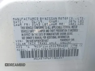 2019 Nissan Sentra SV with VIN 3N1AB7AP6KY381447, listed as a IAAI auction lot 41920765 with 22,076 mi miles and . Bid and sale history available at DreamBid. Image 9.