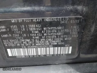 2013 Subaru Outback 2.5i Premium with VIN 4S4BRBGC6D3301186, listed as a IAAI auction lot 42014285 with 81,593 mi miles. Bid and sale history available at carsss.com. Image 9.
