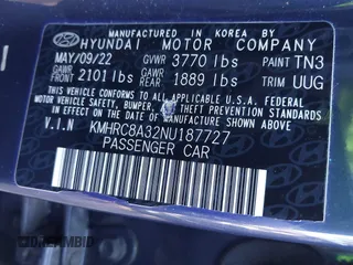 2022 Hyundai Venue Limited with VIN KMHRC8A32NU187727, listed as a IAAI auction lot 41248613 with 48,923 mi miles and . Bid and sale history available at DreamBid. Image 9.