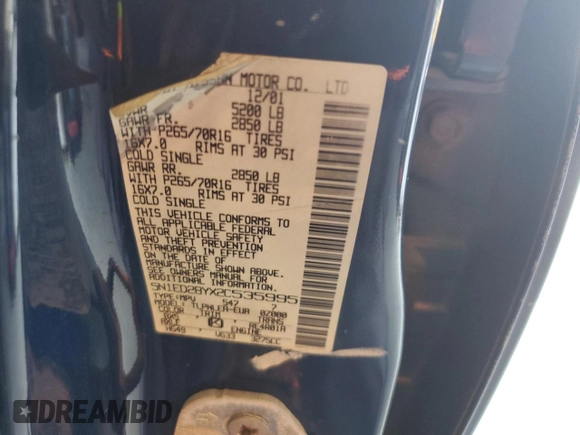 2002 Nissan Xterra XE with VIN 5N1ED28YX2C535995, listed as a Copart auction lot 59713645 with 182,298 mi miles and Salvage title. Bid and sale history available at DreamBid. Image 13.