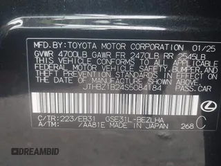 2025 Lexus IS 350 F Sport with VIN JTHBZ1B24S5084184, listed as a IAAI auction lot 42222378 with 2,114 mi miles and . Bid and sale history available at DreamBid. Image 9.