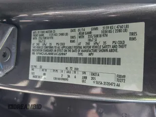 2014 Ford Escape Titanium с VIN 1FMCU0J95EUC22897, выставлен на аукционе IAAI как лот 42204135 с пробегом 144 534 миль миль и . История ставок и продаж доступна на DreamBid. Изображение 9.
