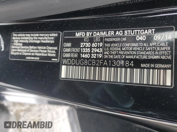 2015 Mercedes-Benz S 550 with VIN WDDUG8CB2FA130184, listed as a Copart auction lot 44603455 with 107,520 mi miles and Salvage Title. Bid and sale history available at carsss.com. Image 12.