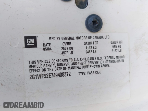 2004 Chevrolet Impala with VIN 2G1WF52E749438372, listed as a IAAI auction lot 42575302 with 159,736 mi miles and . Bid and sale history available at DreamBid. Image 9.