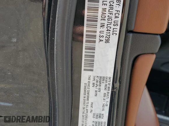 2020 Jeep Grand Cherokee Summit с VIN 1C4RJFJG7LC417296, выставлен на аукционе Copart как лот 51608355 с пробегом 42 485 миль миль и Списание • Salvage title. История ставок и продаж доступна на DreamBid. Изображение 15.