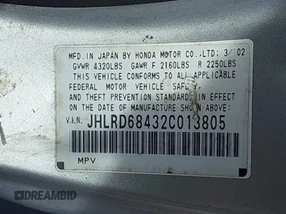 2002 Honda CR-V LX with VIN JHLRD68432C013805, listed as a IAAI auction lot 41890509 with 367,650 mi miles and . Bid and sale history available at carsss.com. Image 9.