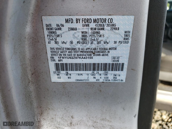 2007 Ford Escape XLS with VIN 1FMYU92Z97KA43155, listed as a Copart auction lot 75567154 with 240,603 mi miles and Salvage Title. Bid and sale history available at carsss.com. Image 15.