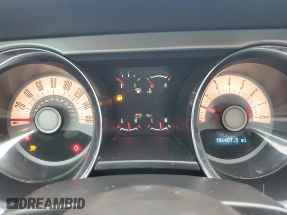 2011 Ford Mustang V6 with VIN 1ZVBP8AM5B5121663, listed as a Copart auction lot 51989235 with 186,407 mi miles and Salvage title. Bid and sale history available at DreamBid. Image 9.