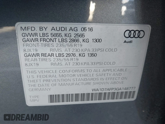 2016 Audi Q5 Premium Plus с VIN WA1D7AFP3GA148777, выставлен на аукционе IAAI как лот 40887949 с пробегом 103 000 миль миль и . История ставок и продаж доступна на DreamBid. Изображение 9.