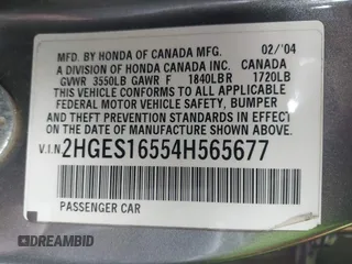 2004 Honda Civic LX with VIN 2HGES16554H565677, listed as a IAAI auction lot 41777886 with 482,212 mi miles and . Bid and sale history available at DreamBid. Image 9.
