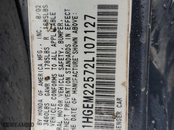 2002 Honda Civic LX with VIN 1HGEM22572L107127, listed as a Copart auction lot 49321675 with 223,555 mi miles and Salvage Title. Bid and sale history available at carsss.com. Image 12.
