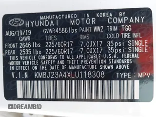 2020 Hyundai Tucson SE z VIN KM8J23A4XLU118308, wystawiony jako IAAI lot #42124044 z przebiegiem 52 416 mil mil oraz . Historia ofert i sprzedaży dostępna na DreamBid. Obrazek 9.