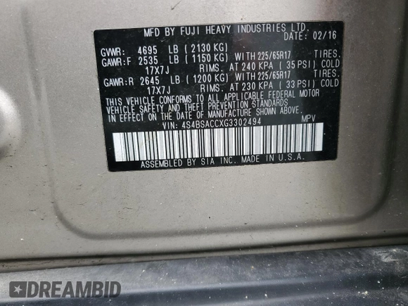 2016 Subaru Outback Premium z VIN 4S4BSACCXG3302494, wystawiony jako Copart lot #57419035 z przebiegiem 160 525 mil mil oraz Szkoda całkowita • Salvage title. Historia ofert i sprzedaży dostępna na DreamBid. Obrazek 13.