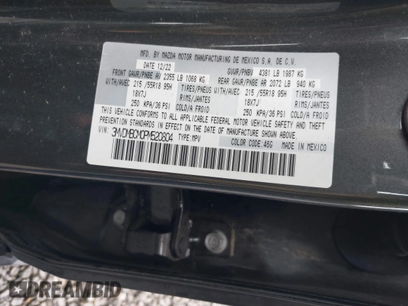 2023 Mazda CX-30 S Carbon Edition с VIN 3MVDMBCM0PM520804, выставлен на аукционе IAAI как лот 41487833 с пробегом 11 542 миль миль и . История ставок и продаж доступна на DreamBid. Изображение 9.