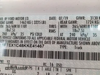 2019 Ford F-150 XL z VIN 1FTEX1C48KKE41467, wystawiony jako IAAI lot #42518514 z przebiegiem 107 651 mil mil oraz . Historia ofert i sprzedaży dostępna na DreamBid. Obrazek 2.