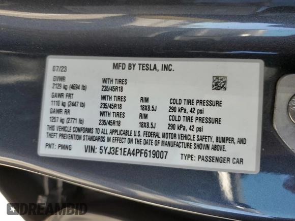 2023 Tesla Model 3 z VIN 5YJ3E1EA4PF619007, wystawiony jako Copart lot #57712685 z przebiegiem 30 855 mil mil oraz Szkoda całkowita • Salvage title. Historia ofert i sprzedaży dostępna na DreamBid. Obrazek 12.