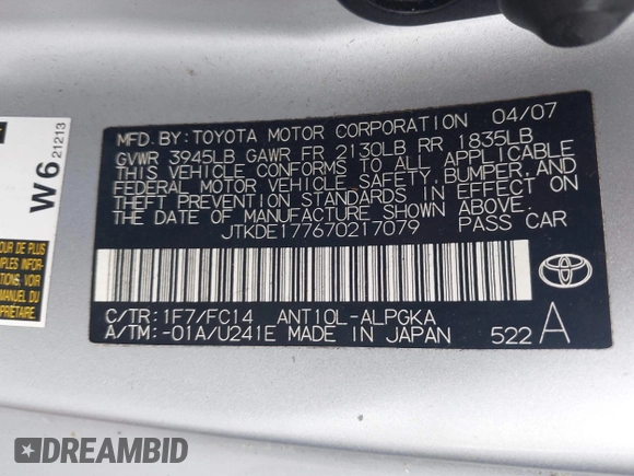 2007 Scion tC Spec с VIN JTKDE177670217079, выставлен на аукционе IAAI как лот 42371918 с пробегом 250 554 миль миль и . История ставок и продаж доступна на DreamBid. Изображение 9.