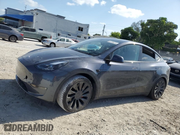 2022 Tesla Model Y Performance with VIN 7SAYGDEF9NF513648, listed as a Copart auction lot 55156475 with 29,280 mi miles and Non Repairable. Bid and sale history available at DreamBid. Image 1.