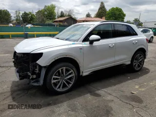 2021 Audi Q3 S line Premium Plus with VIN WA1EECF38M1049628, listed as a Copart auction lot 58963645 with 75,641 mi miles and Salvage title. Bid and sale history available at DreamBid. Image 1.