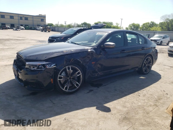 2019 BMW 5 Series M550i xDrive z VIN WBAJB9C56KB464277, wystawiony jako Copart lot #52348835 z przebiegiem 46 131 mil mil oraz Szkoda całkowita • Salvage title. Historia ofert i sprzedaży dostępna na DreamBid. Obrazek 1.