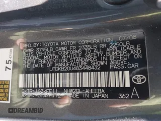2008 Toyota Prius with VIN JTDKB20U483448432, listed as a IAAI auction lot 41641285 with 183,754 mi miles. Bid and sale history available at carsss.com. Image 9.